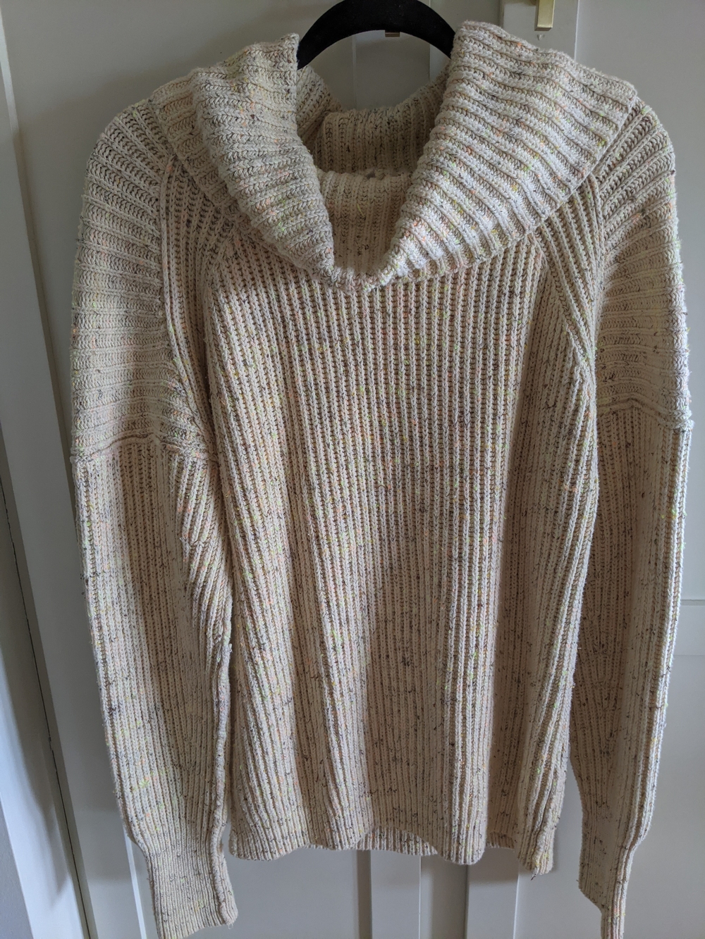 Free People Cream Speckled Cowl-Neck Sweater